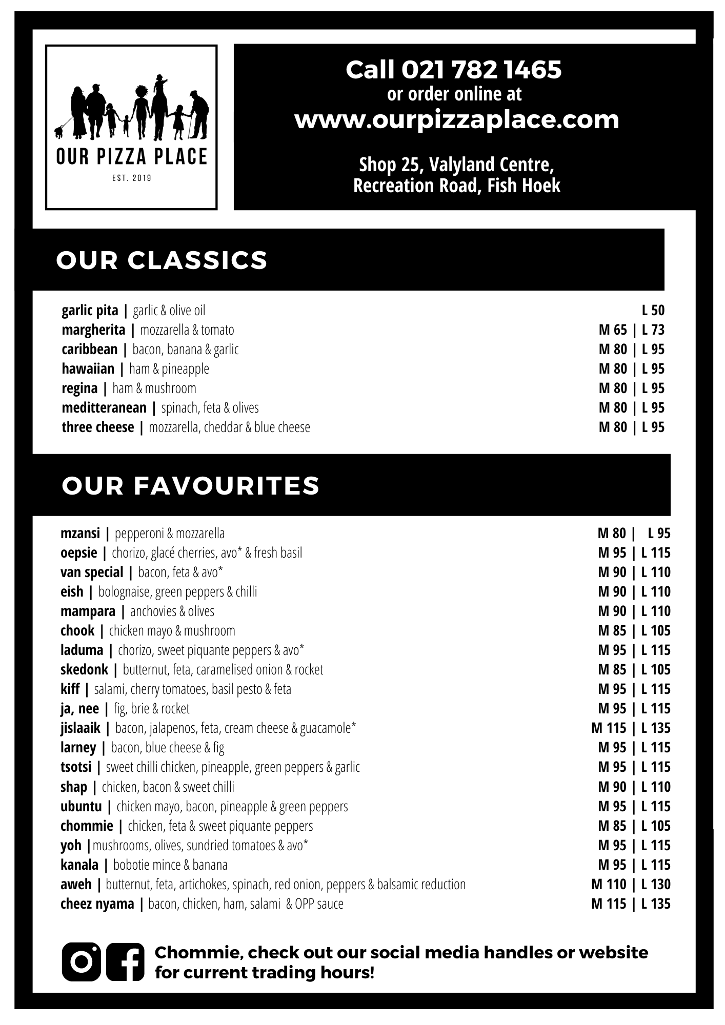 Our Menu Our Pizza Place Constantiaberg